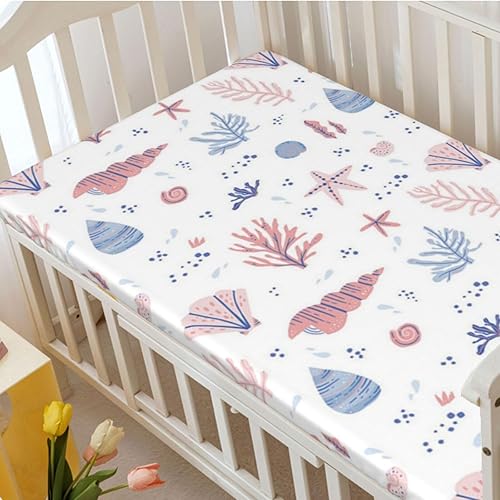 Miniatura 3 de Sábana bajera ajustable para cuna con temática costera, sábana bajera estándar para cuna para niño o niña, 28 x 52 pulgadas, rubor blanco y azul