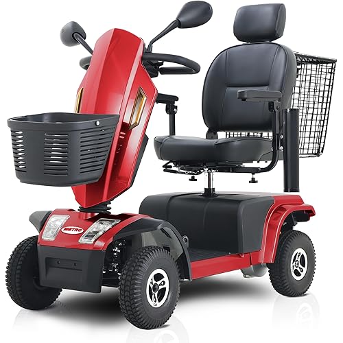 Metro Mobility Powered Mobility Scooters, 4 Wheel Mobility Scooters for Adults, 350 lbs Capacity Folding Mobility Scooter, 25 Miles Long Travel Range Scooter for Seniors Red