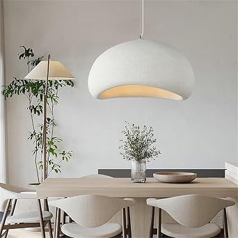 JAYMP 50cm Wabi Sabi Pendant Light for Dining Room Kitchen Island Hallway Restaurant Modern Hanging Lamp E26 Base Japanese Style Bird Nest Shape Lighting Fixture Matte White,B Shape, 50cm/19.7in