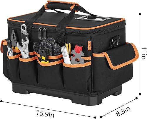 Miniatura 7 de Bolsa de herramientas de 16 pulgadas con parte inferior dura impermeable, organizador de caja de herramientas grande con múltiples bolsillos,