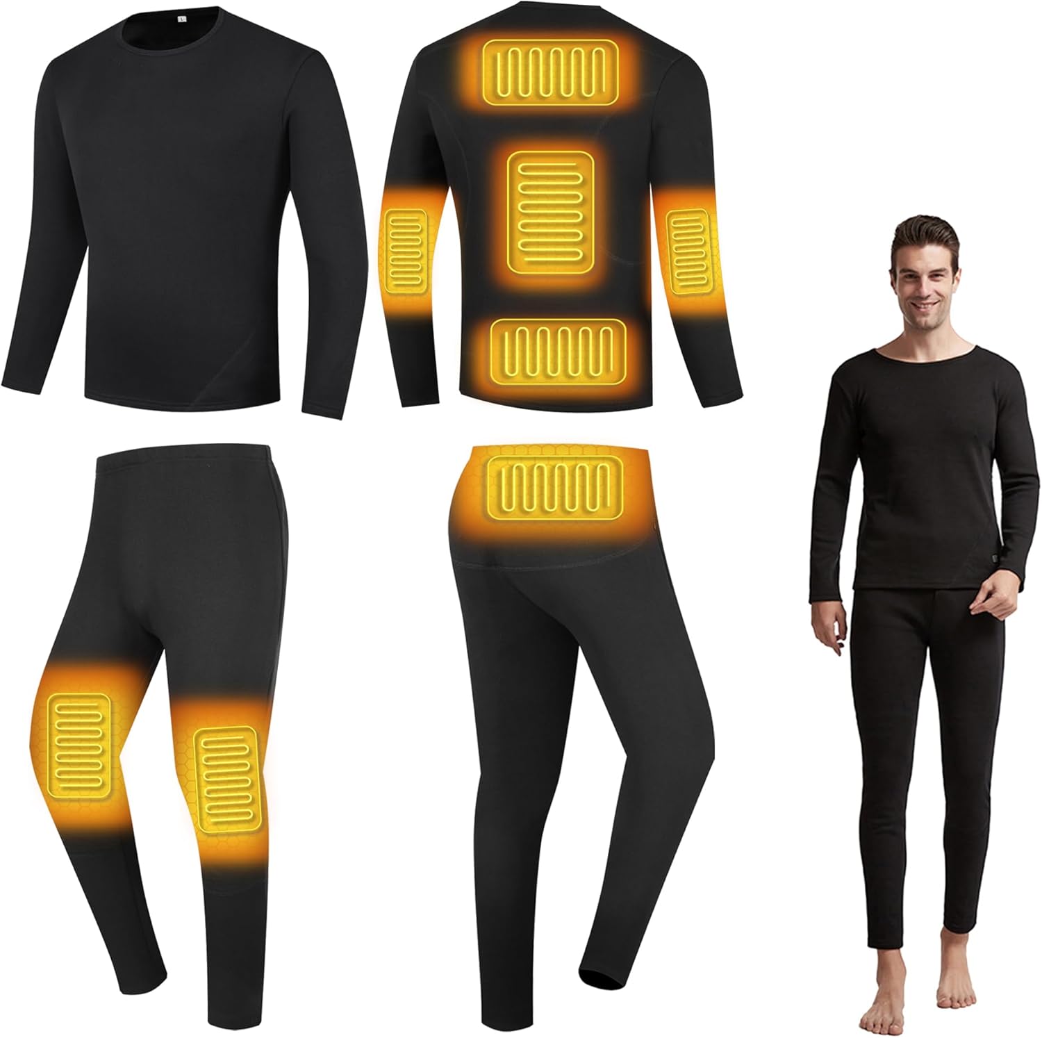 Heating Underwears Set Electric Thermal Underwear Shirt Pant Men's Heated Long Johns Set for Hunting Skiing Hiking