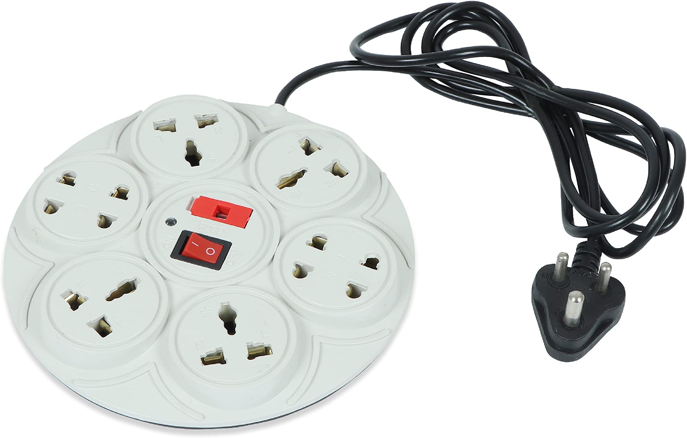 8+1 Round Strip Extension Cord 6 A 8 Universal Socket Multi Plug Point Extension Board with LED Indicator and Switch (Cable Length: 2.0 Meter, 230Volt ,Cream)