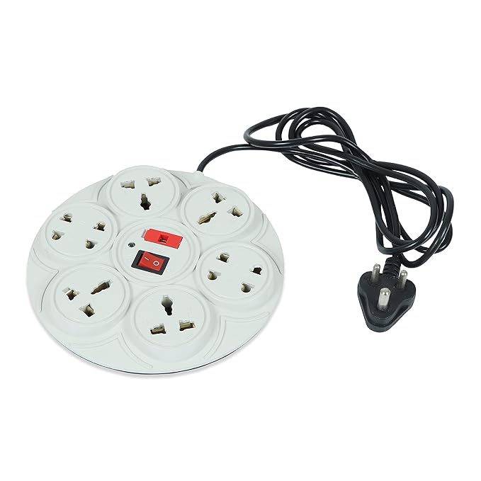 Digiway 8 + 1 Round Power Strip Extension Cord/Board With Master Switch, Indicator, Safety Fuse & 8 International Sockets, 2 Meter Cord Wire(Beige), 240 Volts