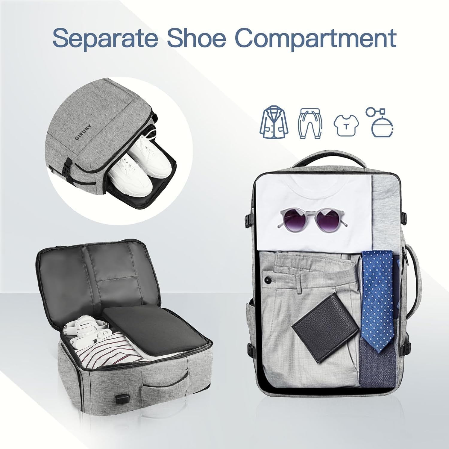 60L Backpack, Extra Large Travel Backpack for Men & Women, Expandable Big Capacity For Airplanes, Travel Gifts for Men Women, Fits 18.4 Inch Laptop, Luggage Suitcase Daypack Bag, Grey - Image 3