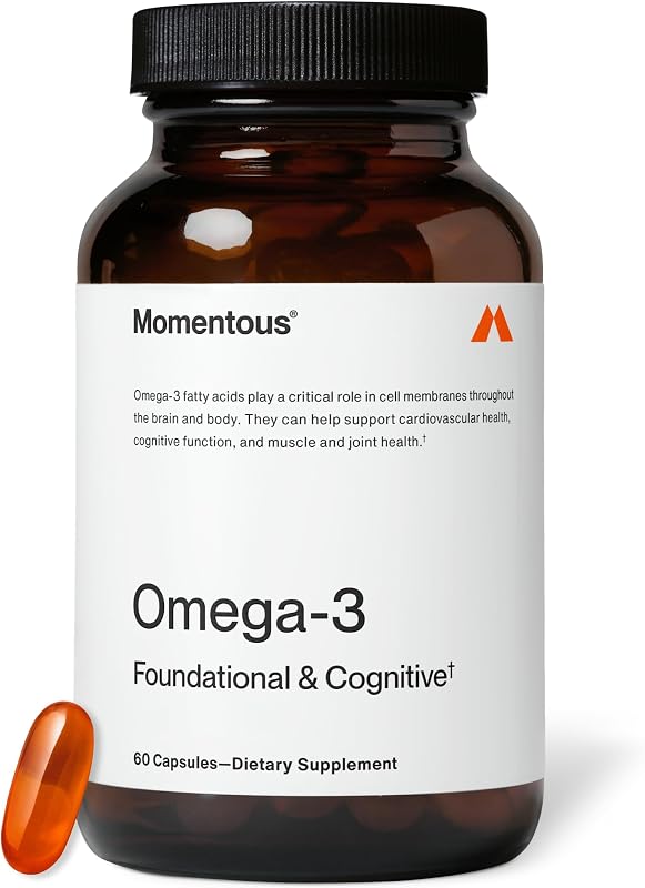 Aceite de pescado Momentous Omega-3, suplemento de EPA y DHA, sin regusto, 1600 mg | Respalda la salud del corazón, las articulaciones y el cerebro, probado con mercurio, certificado por NSF para deportes, sin OGM y sin gluten (30 porciones)