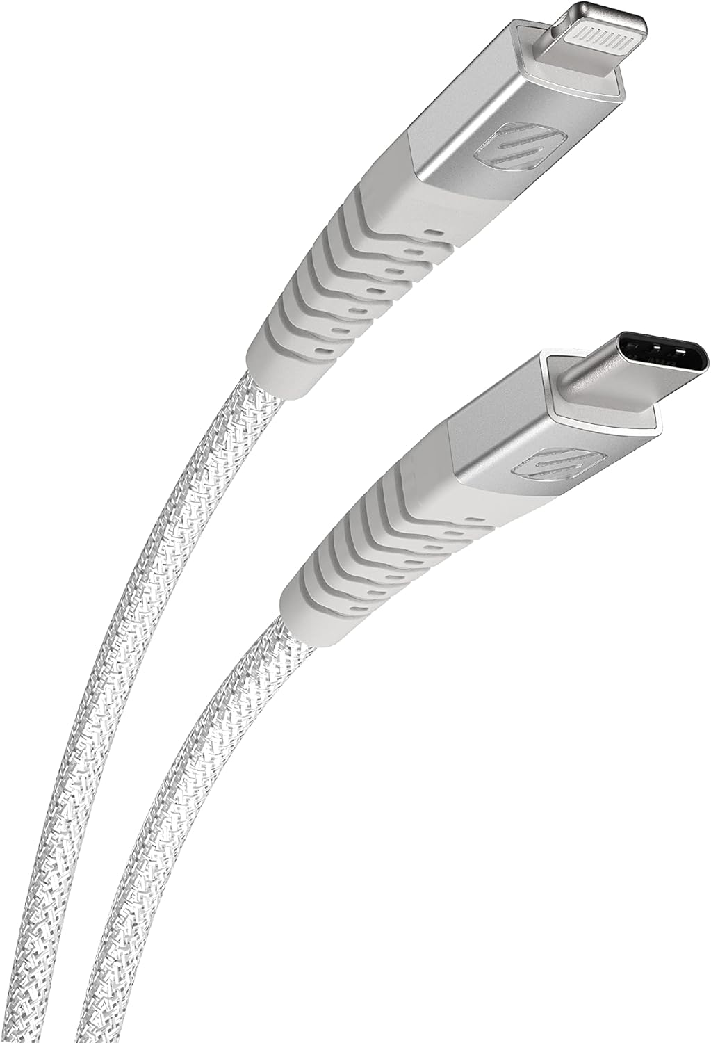 Scosche HDCi4B4WT-SP Strikeline Heavy-Duty MFi Certified Premium Charge & Sync Braided Cable for Lightning and USB-C Devices 4-ft. White/Silver