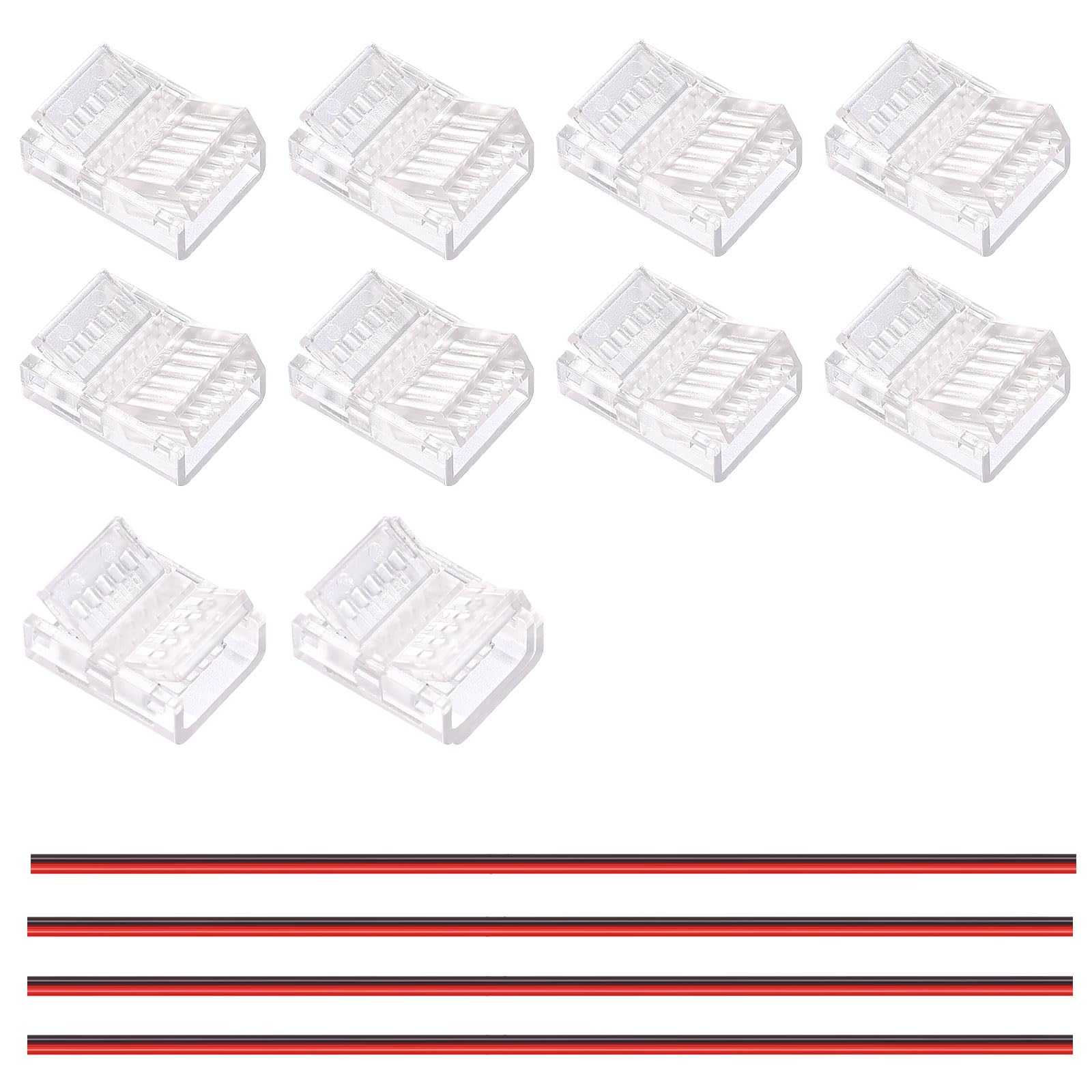 GOMING 12mm Double Row COB LED Strip Connector Kit 8Pcs Strip to Wire Transparent Gapless Connectors 2Pcs Strip to Strip Connectors 4Pcs 10cm Extension Wires for Double Row COB LED Strip