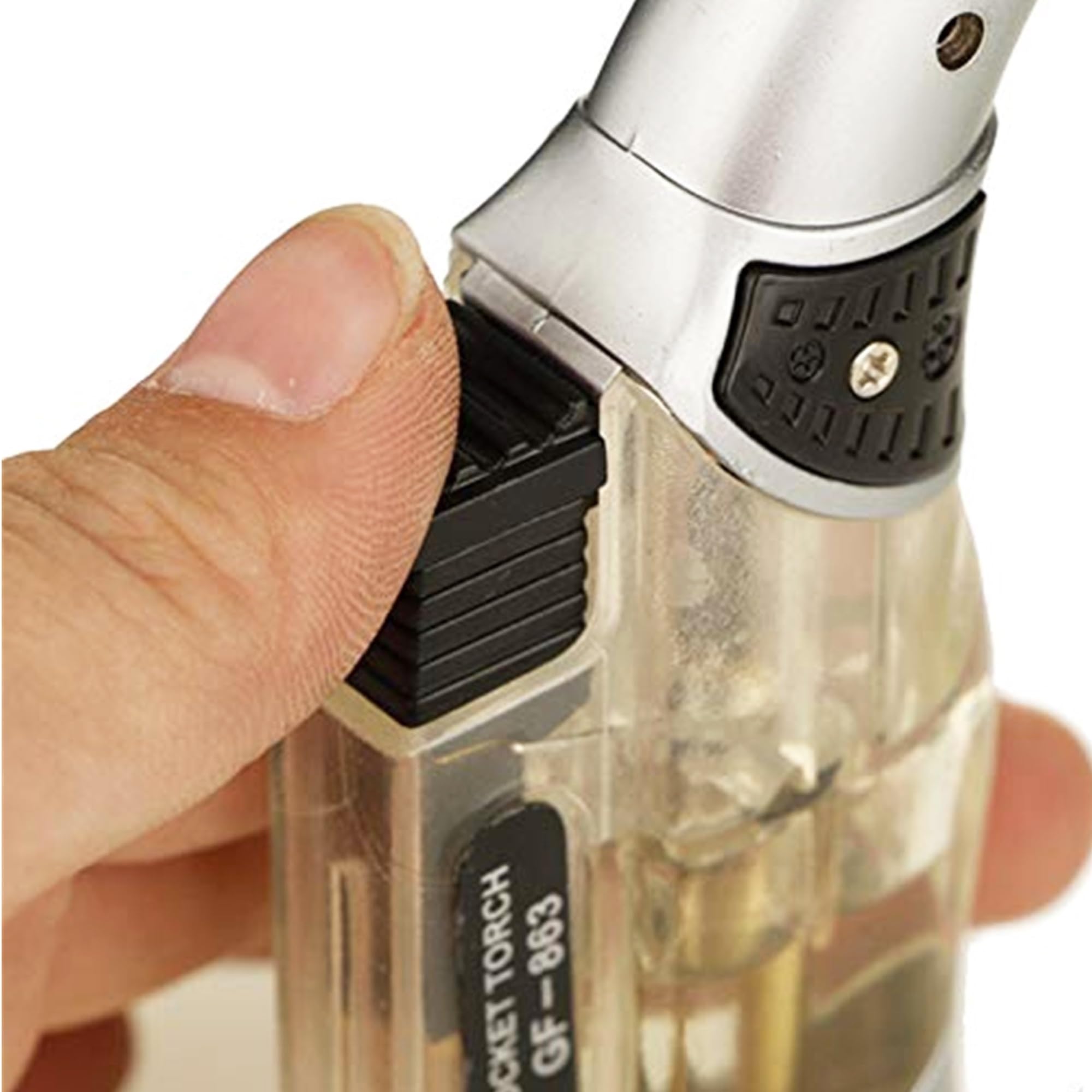 Lot de 4 briquets tempête, Briquet Torche à Butane Rechargeable, Flamme Stable, Forte résistance au Vent, Jet de Flamme réglable, Design Transparent(4-Pack)