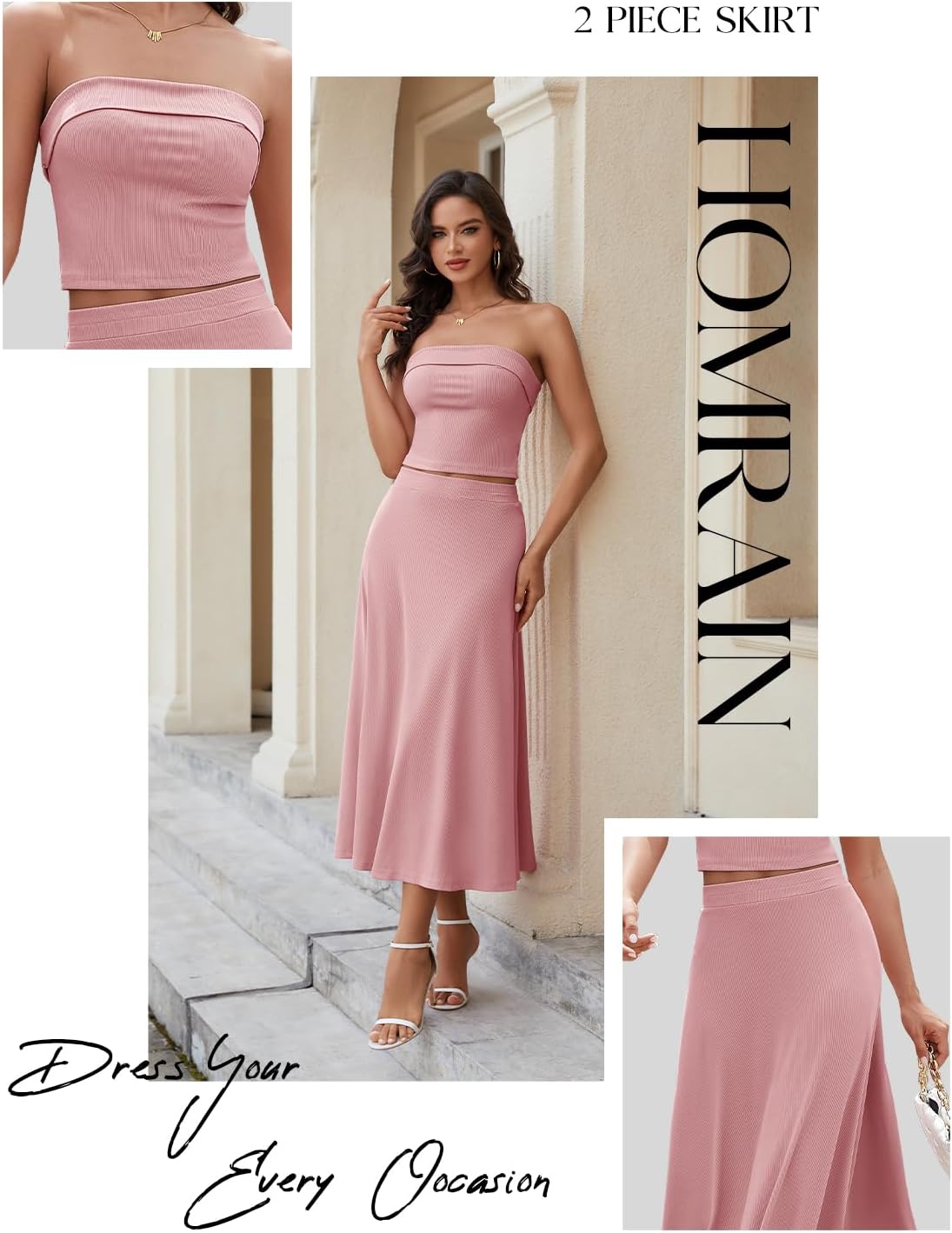 HomRain Women's 2 Piece Skirt Sets：Tube Top Maxi Skirt Sets 2 Piece Outfits for Wedding Formal Causal - Image 5