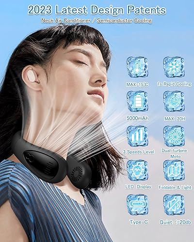 Miniatura 2 de Aire acondicionado de cuello, ventilador de cuello portátil de 5000 mAh con semiconductor de refrigeración de flujo de aire sin aspas, ventiladores
