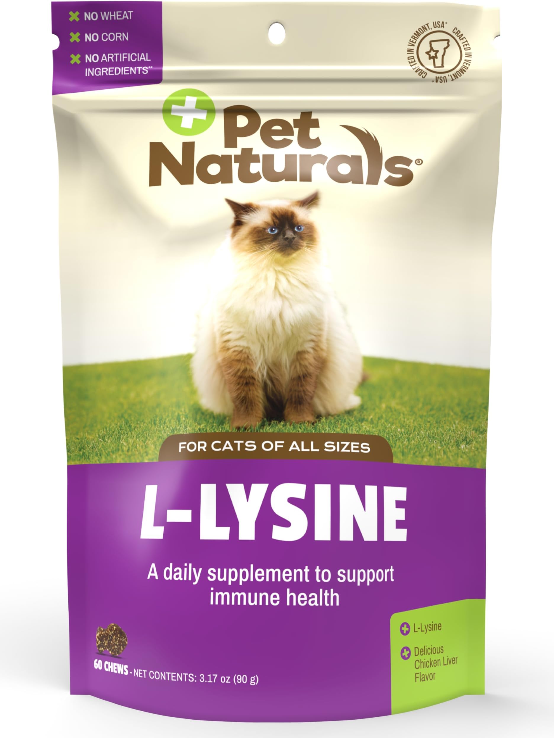 L-Lysine Chews for Cats, Immune and Respiratory Support Supplement, 60 Bite Sized Chews (3.17 oz)