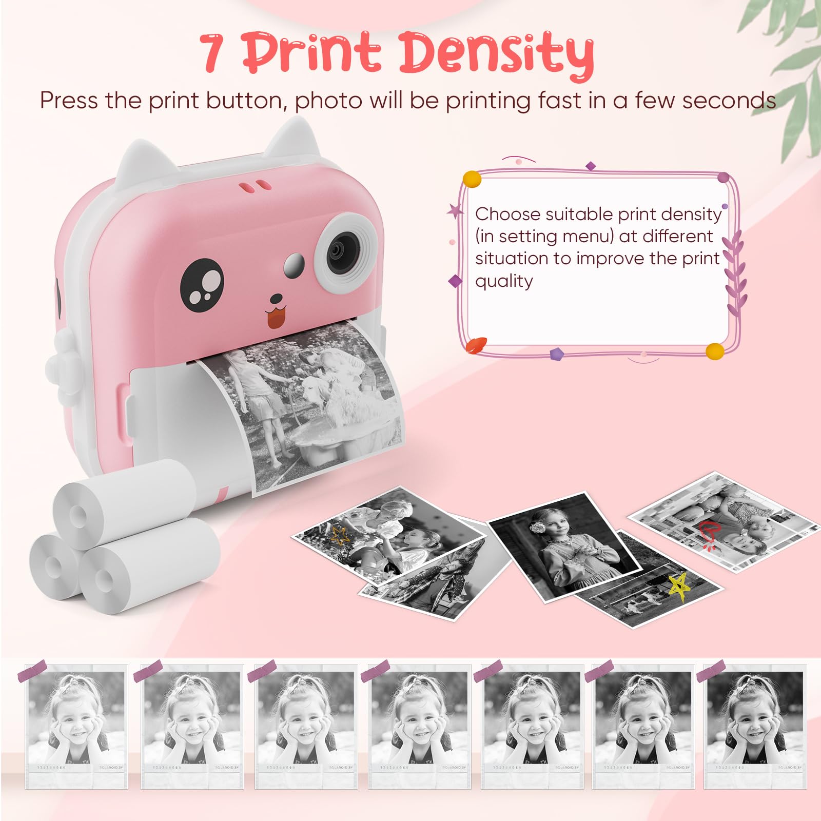 Macchina Fotografica Bambini Istantanea, Potuem 2.4 Pollici Digitale Fotocamera Bambini con 32GB Scheda TF, 6 Penne Colorate, 24MP/1080P Fotocamera Istantanea per Bambini, Regalo di Compleanno
