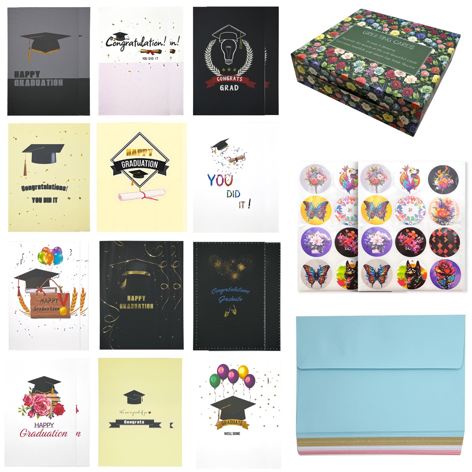 Della Stella Decorably 24 Pack Graduation Cards,2025 Graduation Cards with Envelopes and Stickers,Blank Interiors for Personal Messages