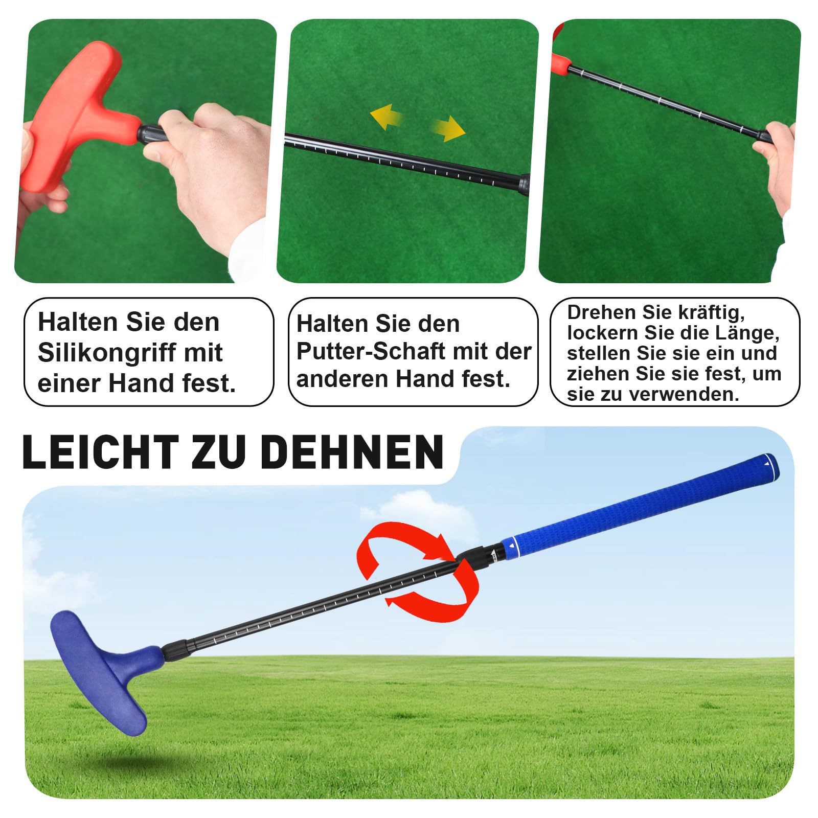 Set de Putter de golf réglable (Rouge & Bleu) - Pour droitiers et gauchers, mini set de golf, aides à l'entraînement professionnelles et accessoires de golf pour enfants et juniors