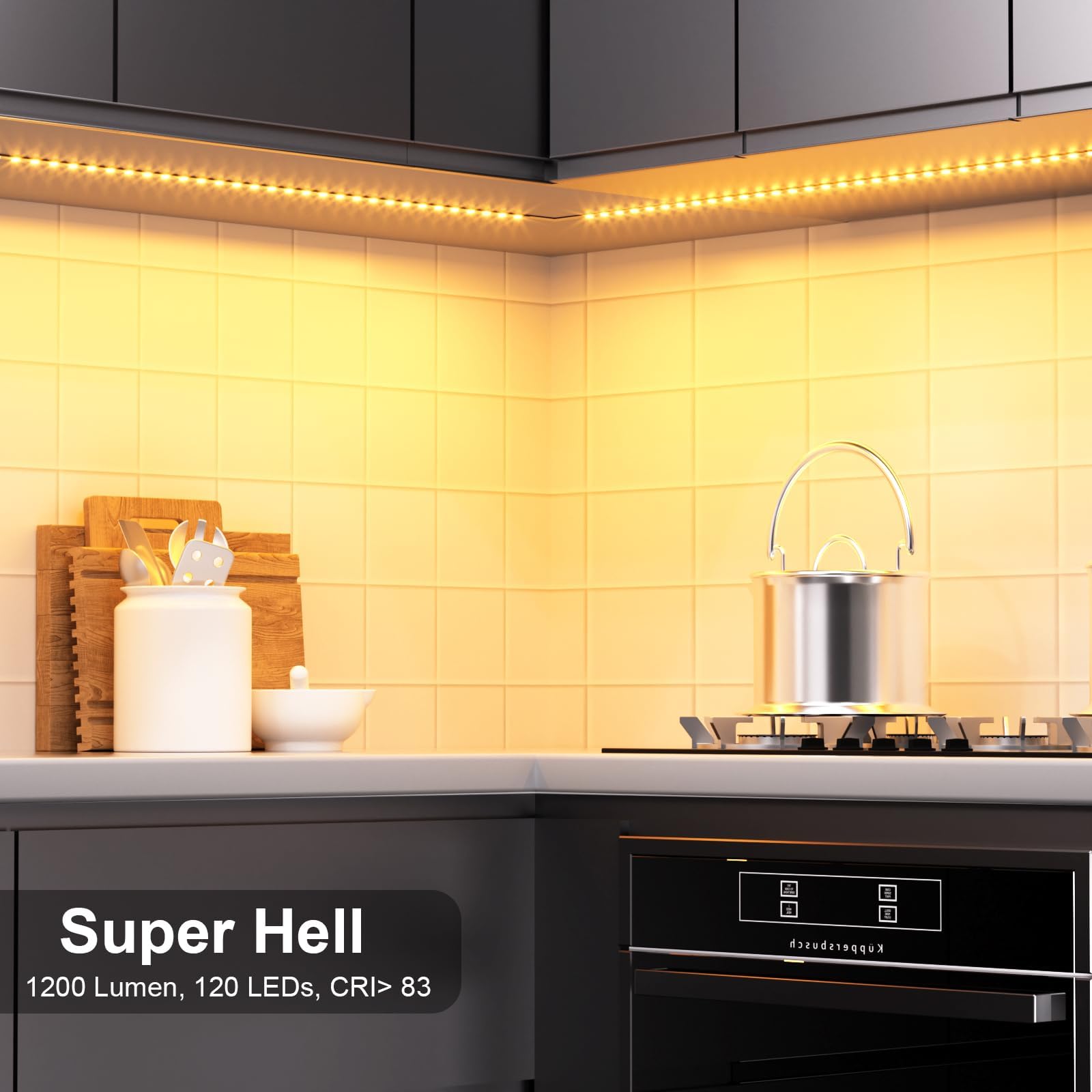 WOBANE 2m LED Unterbauleuchte,Unterschrank Beleuchtung küche mit Schalter,Heller 4 x 50cm Warmweiß küchenunterbauleuchte,12V lichtleiste für TV,Regale,Schrank,Vitrinen,Schreibtisch,1200 Lumen,2700K