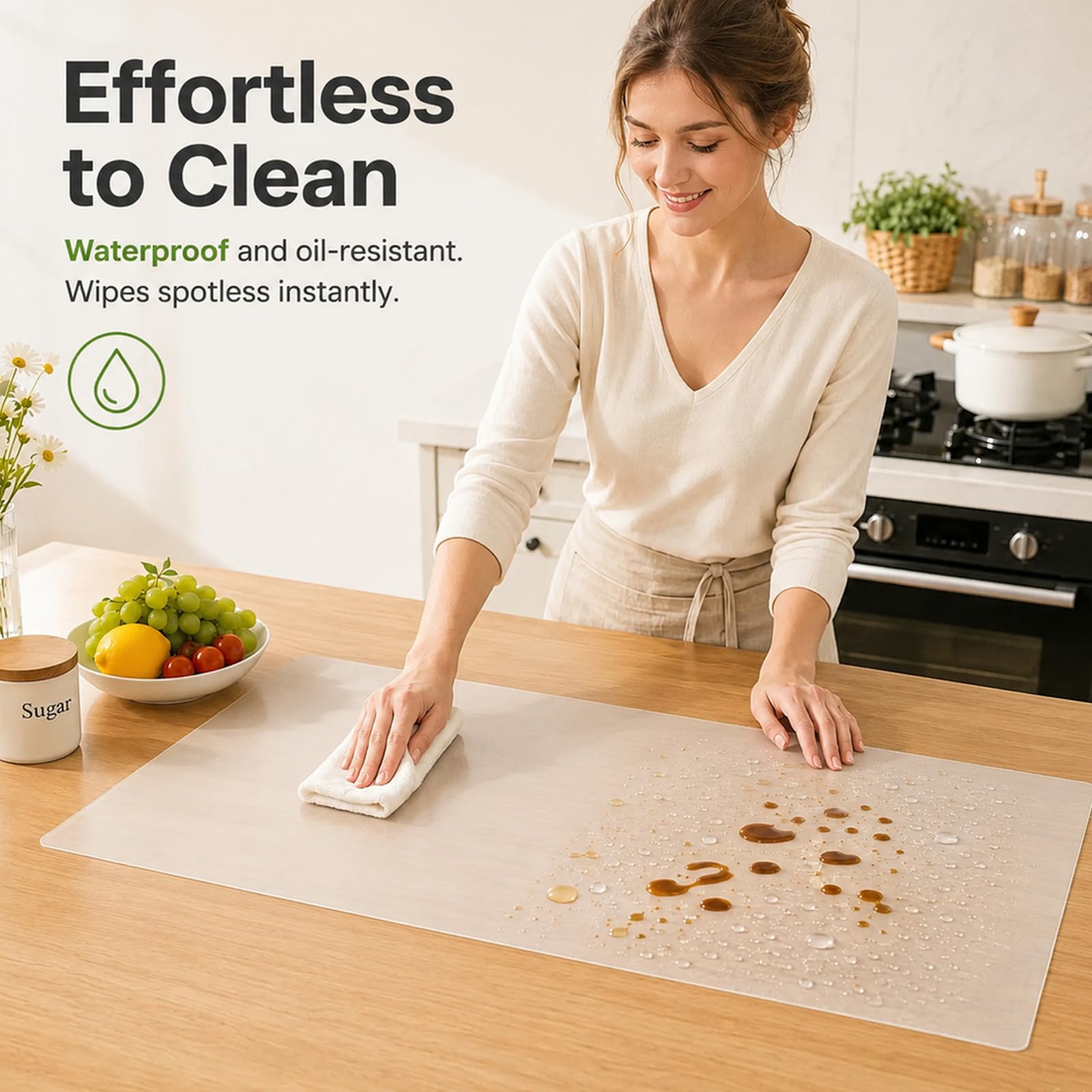 Grand tapis de table en silicone - 120 x 60 cm - Découpable - Sous-main de bureau - Tapis de bricolage - Résistant à la chaleur - Antidérapant - Pour cuisine, bureau - Couleur semi-transparente