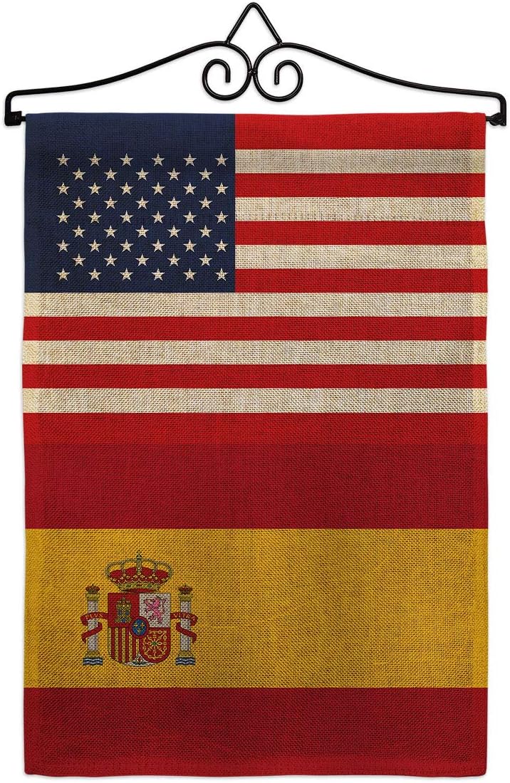 Spain US Friendship Garden Flag Set with Stand Regional USA American Alliance World Country Particular Area Small Decorative Gift Yard House Banner Made In 13 X 18.5