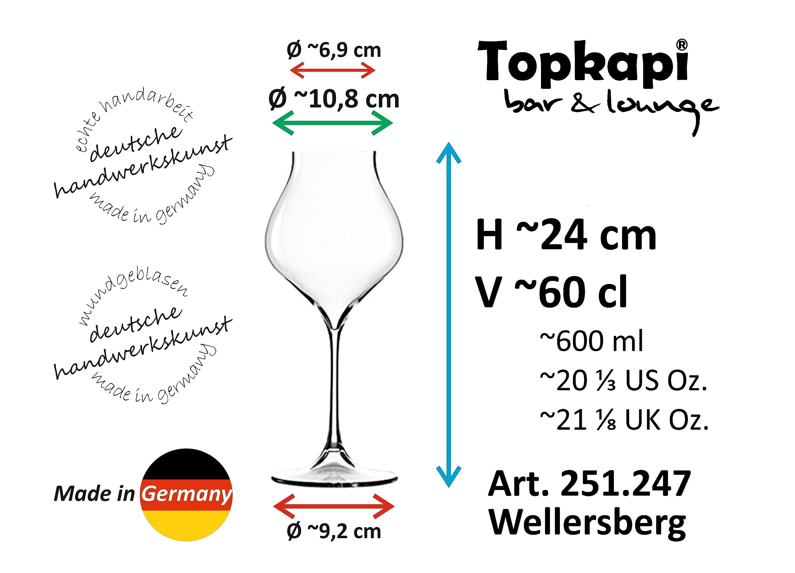 Topkapi elite Aperol Spritz Set Wellersberg XL - 2 Stück Wein Kelche ~600ml | Mundgeblasen, Handarbeit, Bleifreies Kristallglas, Gläser für Aperol Spritz, Lillet, Hugo, Cocktails uvm, Gastro & Haushalt