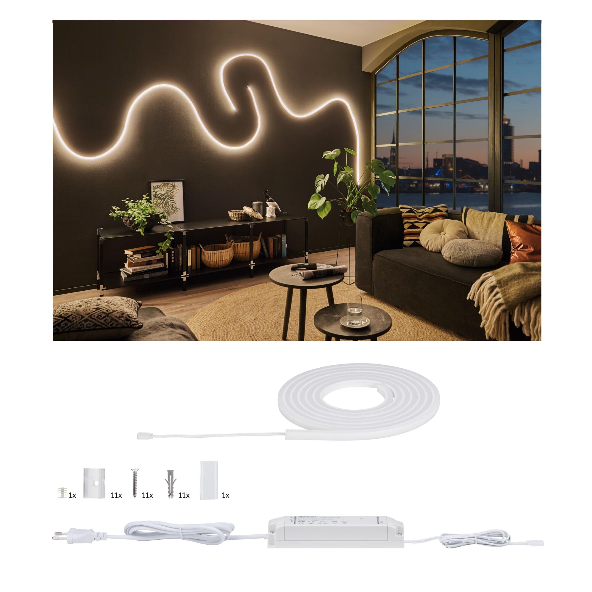 Paulmann 70963 Strip MaxLED Flow 37 W, juego básico strip LED, regulable, 3 m, blanco, plástico 2700 K blanco cálido