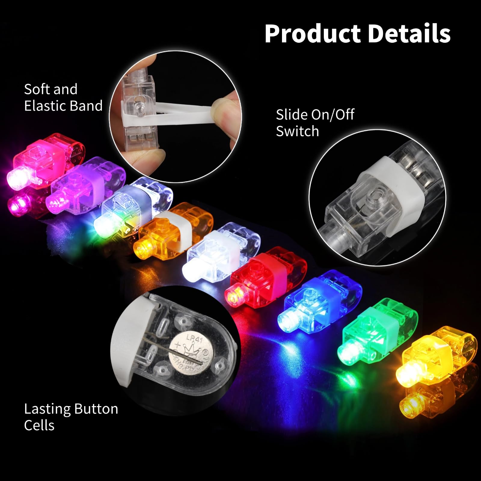 Finger-LED-Lichter, 9 Farbmodi, batteriebetriebene Mini-Fingerlampen, beleuchtetes Ringspielzeug für Glühpartys, Raves, Konzertshows, 150 Stück