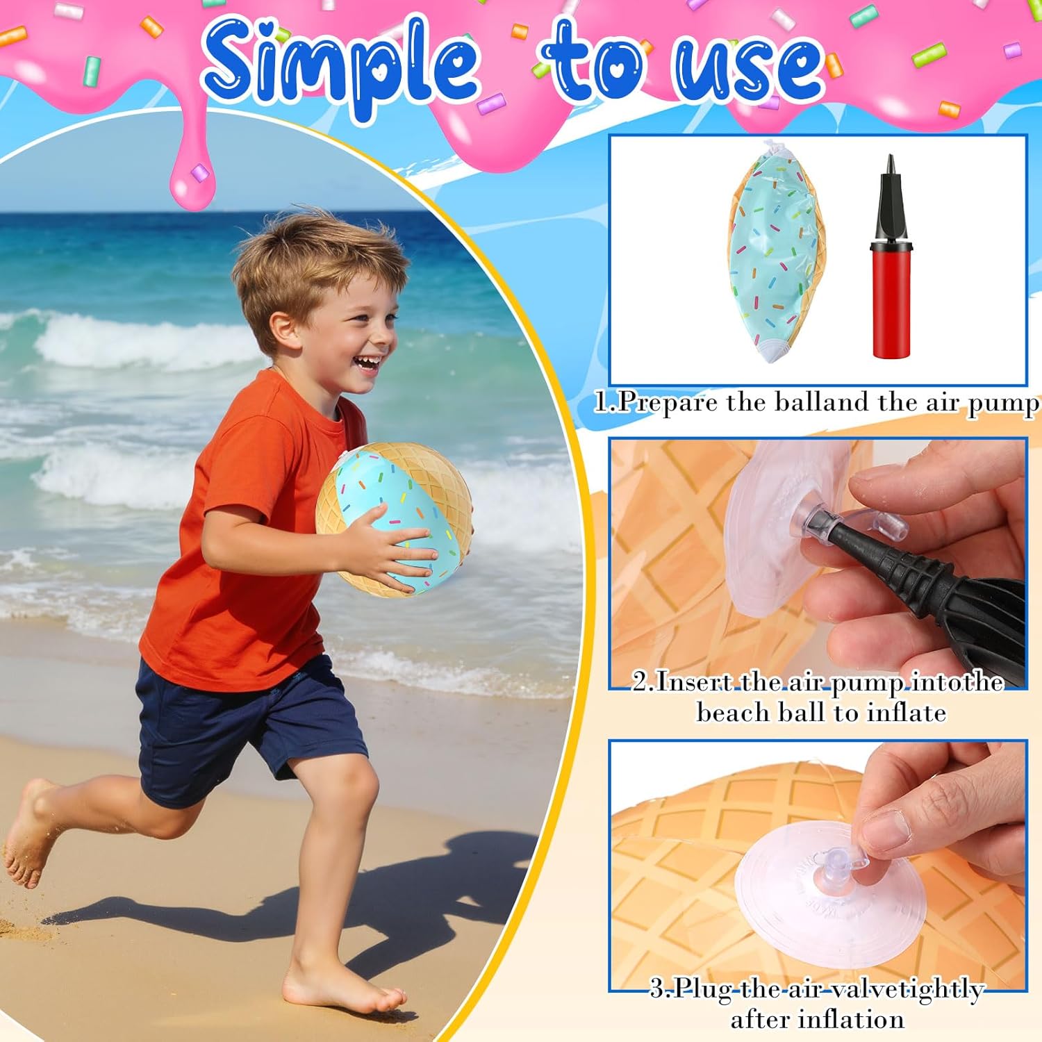Arrowbash 8 Pack Ice Cream Themed Beach Ball 7.87" Bulk for Summer Pool and Beach Game Gifts Birthday Party Supplies Decorations Favor