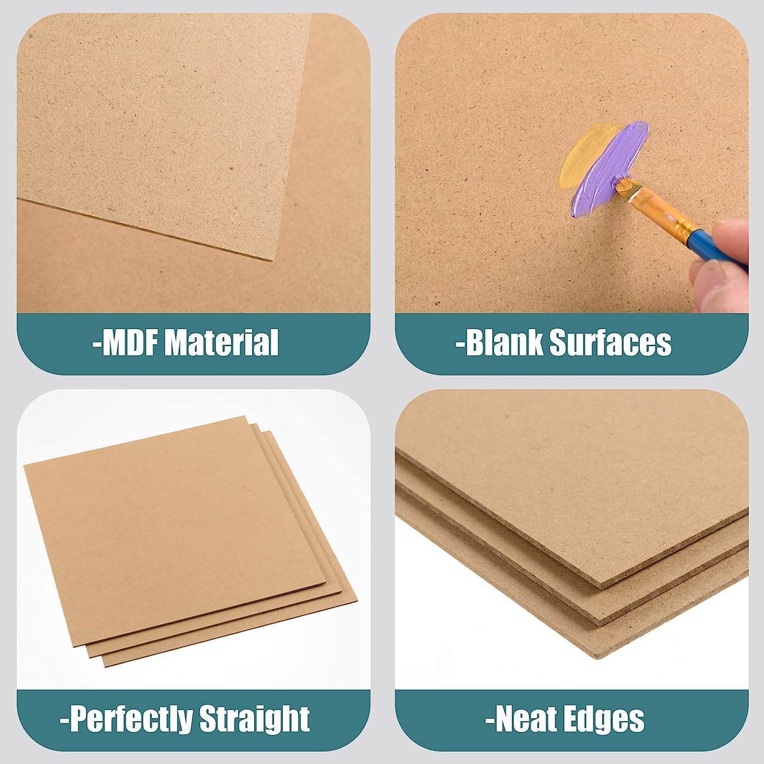 ImagiVibe 6 Pcs Square MDF Boards for Art and Craft, Wood Square MDF Sheets for Craft Work, DIY MDF Cutouts for Mandala, Lippan, Resin (8 x 8 Inch) 3