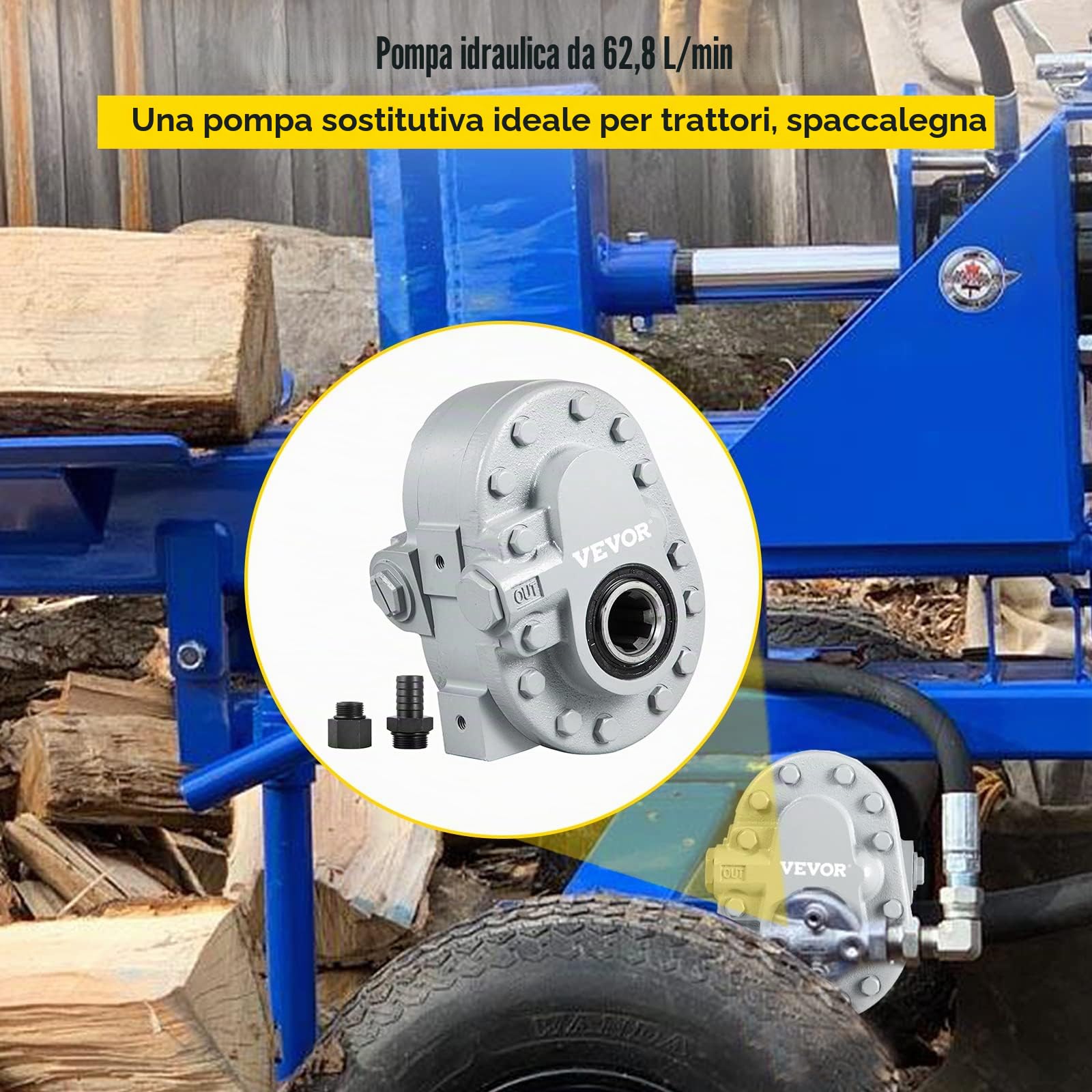 VEVOR Pompa Idraulica 16,6 GPM Motore Idraulico 540 Giri/min 2500 PSI Pompa Idraulica Porta di Uscita SAE 12 per Spaccalegna per Sollevatore Portellone Camion, Sollevatore a Forbice
