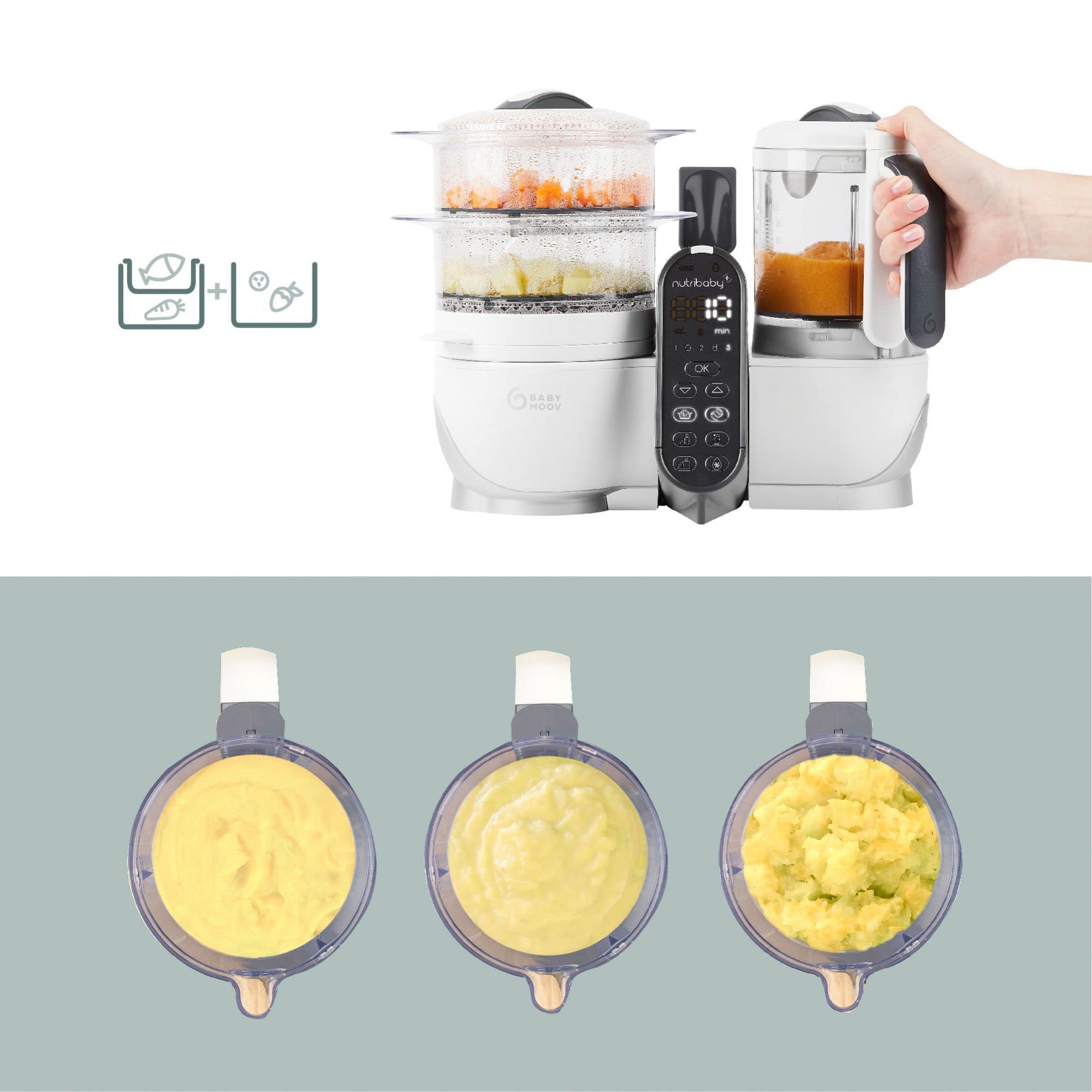 Robot cuiseur bébé Nutribaby+ blanc avec boîte repas thermos 350 ml - Babymoov