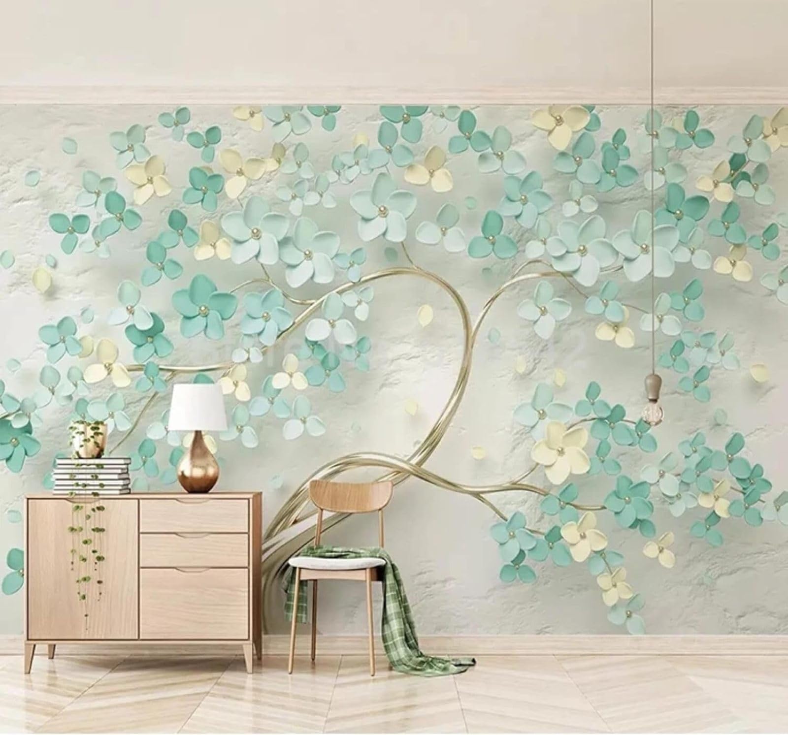 Tzxztt Relief Fresh Green Flowers Trees Modern 3D Wallpaper Premium Textured Silk Neutral Tones Material Ideal for Living Room Bedroom-400cm×280cm