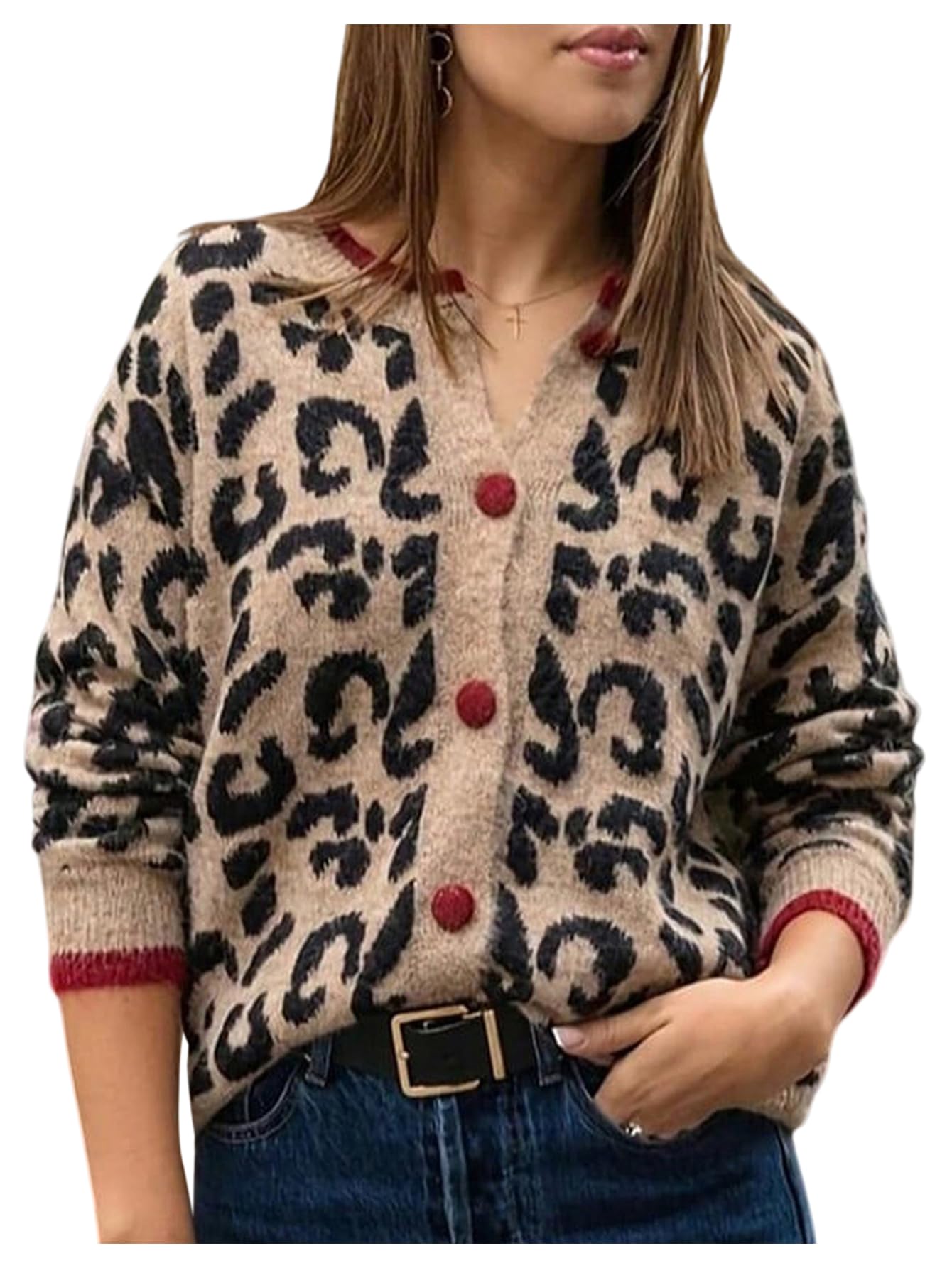 GORGLITTER Womens Plus Size Leopard Print Cardigan Sweaters Trendy Button Up Old Money Business Casual Fall Tops