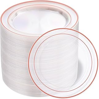 bUCLA 100PCS Clear Rose Gold Plastic Plates Disposable - Heavy Duty 6.25...