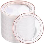 bUCLA 100PCS Clear Rose Gold Plastic Plates Disposable - Heavy Duty 6.25 Inch Clear Plastic Dessert Plates with Rose Gold Trim - Ideal for Party, Wedding & Mothers Day