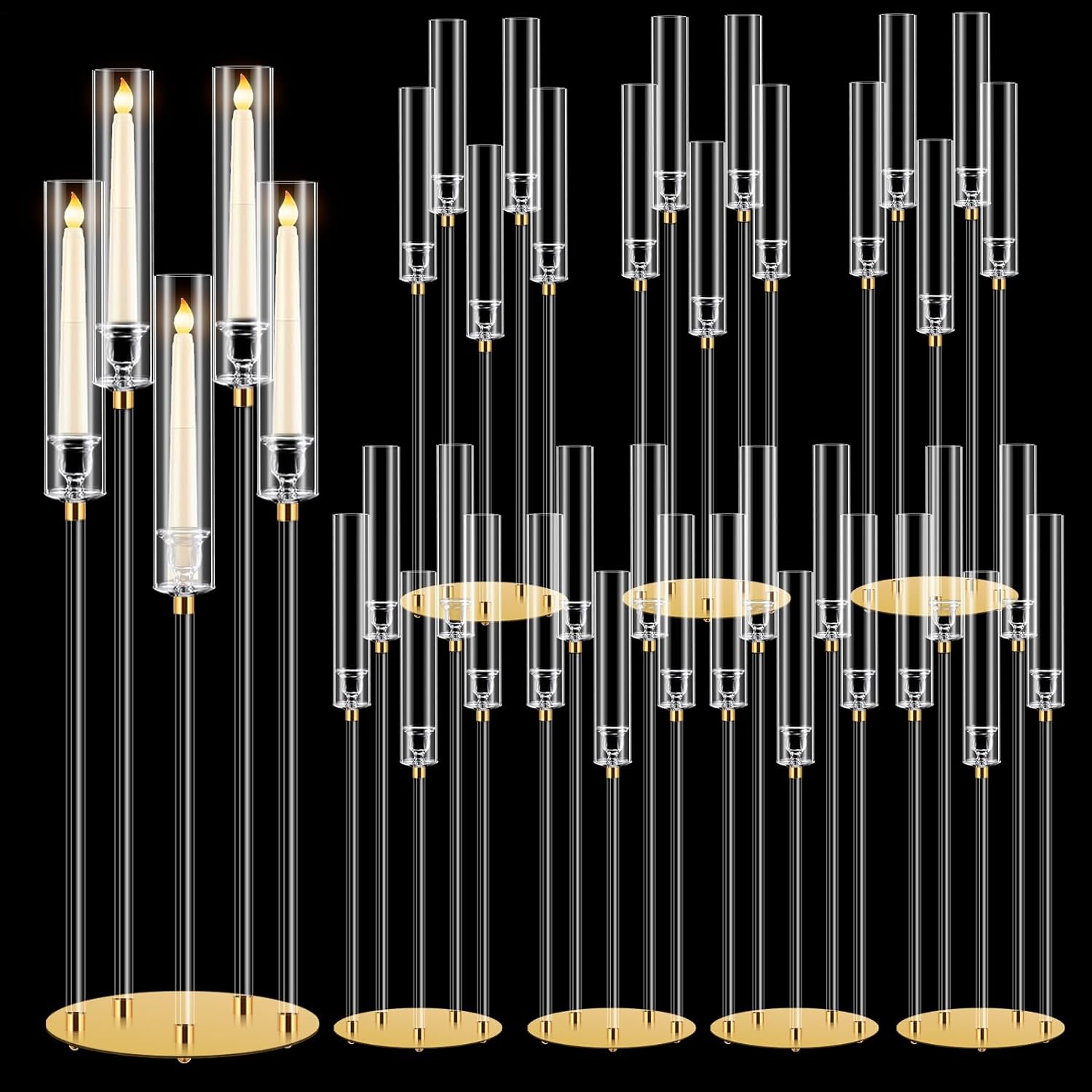 5 Arm Candelabra | Acrylic 5 Arm Candle Holder,Candelabras Centerpieces with Removable Lampshade for Christmas Easter Ceremony