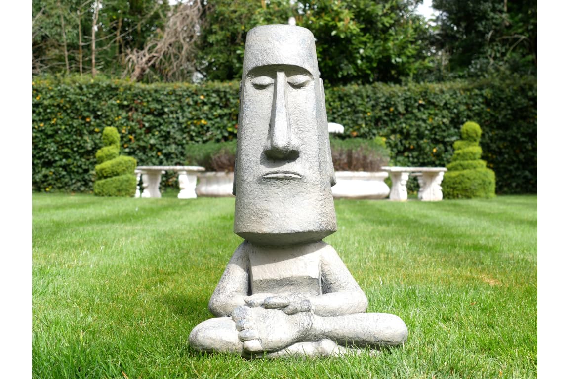 Garden Easter Island Head Sculpture, Yoga Pose, Grey, 62 x 40 x 26 cm, MGO Resin