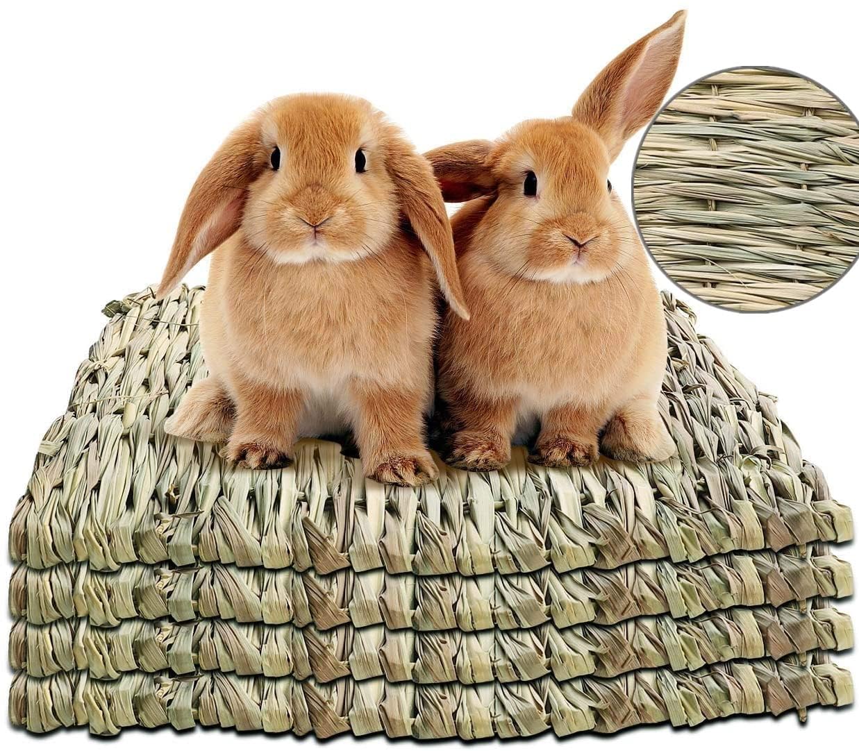 4 Pack Natural Woven Hay Rabbit Bedding - Edible Cage Liner Straw Resting Mats for Cages, Hut, Guinea Pig, Rodent, Parrot, Bunny, Hamster, Rat, Chinchilla - 12inch Mat