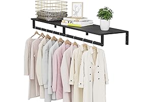 Heavy Duty Wall Mounted Clothes Rack with Hanging Rod, Industrial Closet Shelves...