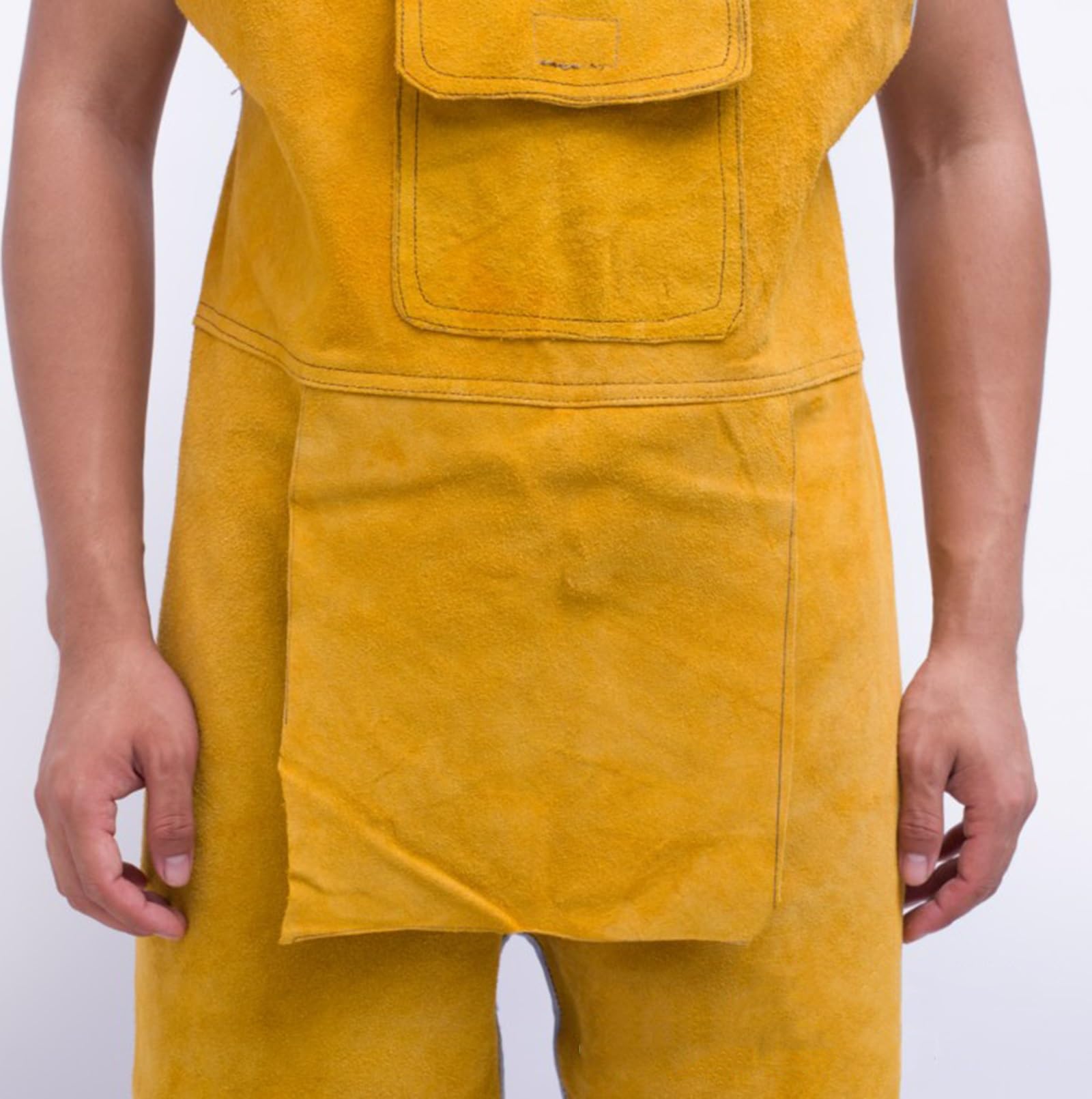Delantal de Cuero para soldar con Pierna Dividida para Hombre, protección de piernas de Seguridad Resistente con Bolsillos para Herramientas.