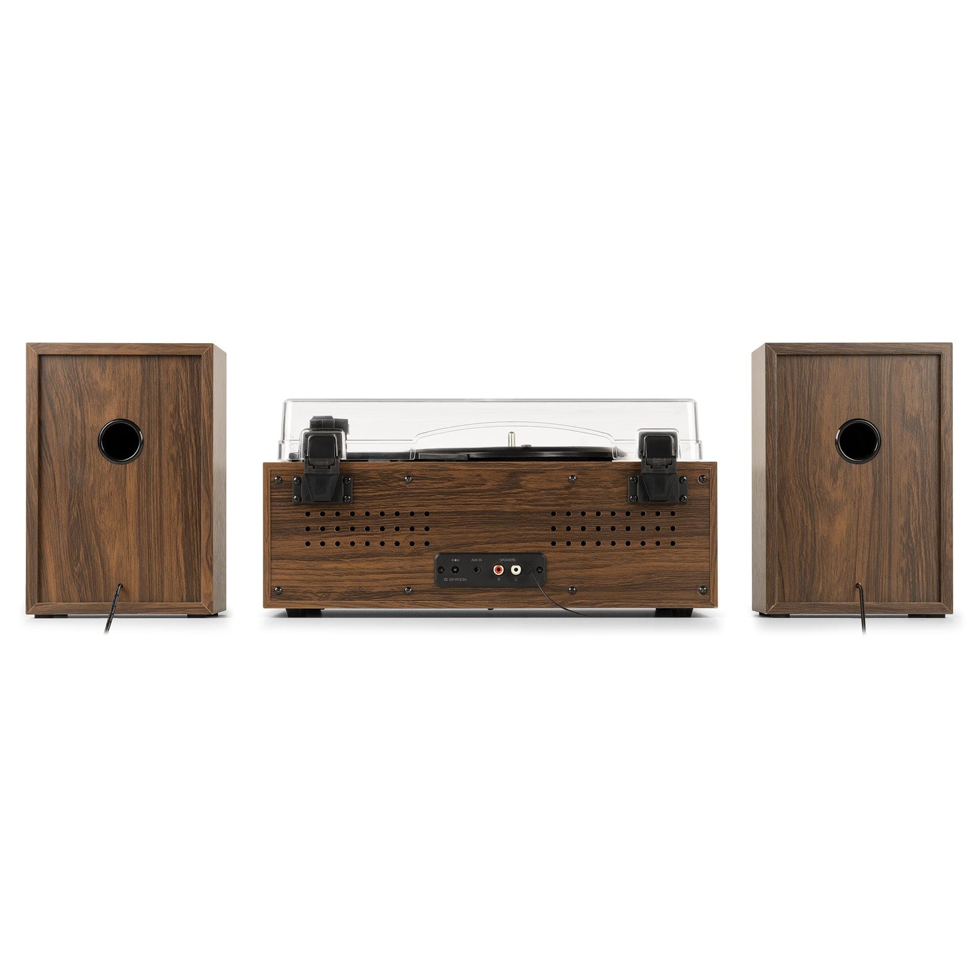 Audizio Boston Retro HiFi Giradischi Bluetooth CD MP3 USB, Radio Dab+, Altoparlanti Stereo, Ingresso AUX, Uscita Cuffie, 3 velocità, Telecomando e Vummetri illuminati