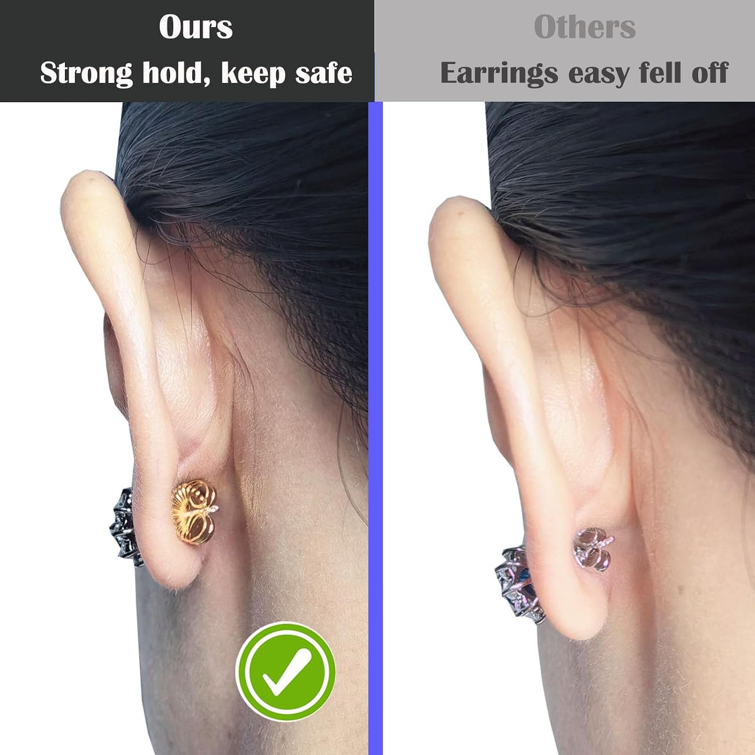 8Pieces Earring Backs for Droopy Ears, Large Earring Backs Replacements for Studs Secure Locking Earring Lifters for Heavy Earring (Gold,9mm)