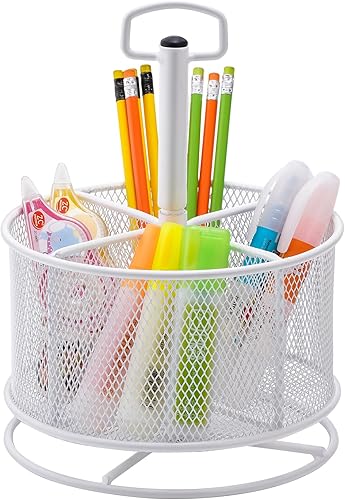 Marbrasse Organizador de escritorio de malla, soporte multifuncional giratorio de 360 grados, 4 compartimentos, organizador estacionario de