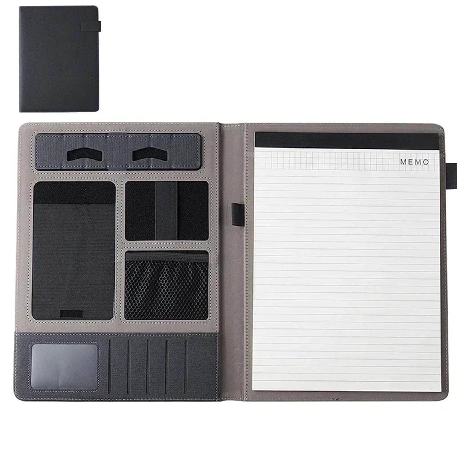 Porte Document Homme Classeur à Fermeture éclair for Papeterie, Organiseur d'affaires, Porte-Cartes, Multifonctionnel, en Cuir, for conférence(Black)