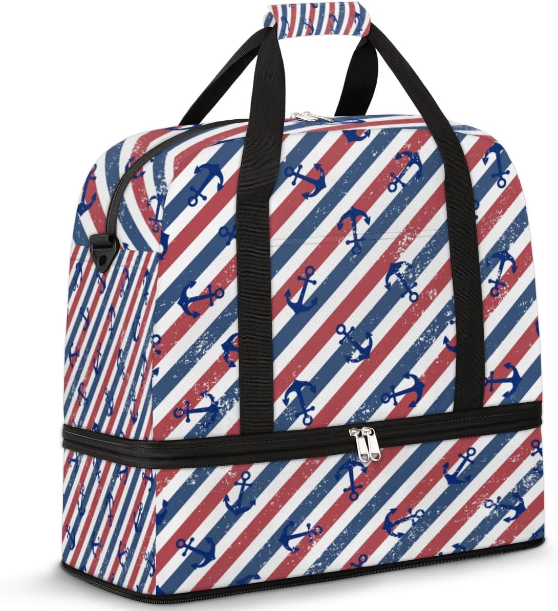 QsirBC Funny Anchors Design Gym Bag for Women Duffle Tote with Shoes Compartment Men Weekender Duffel for Dance Travel Sports Swimming Overnight