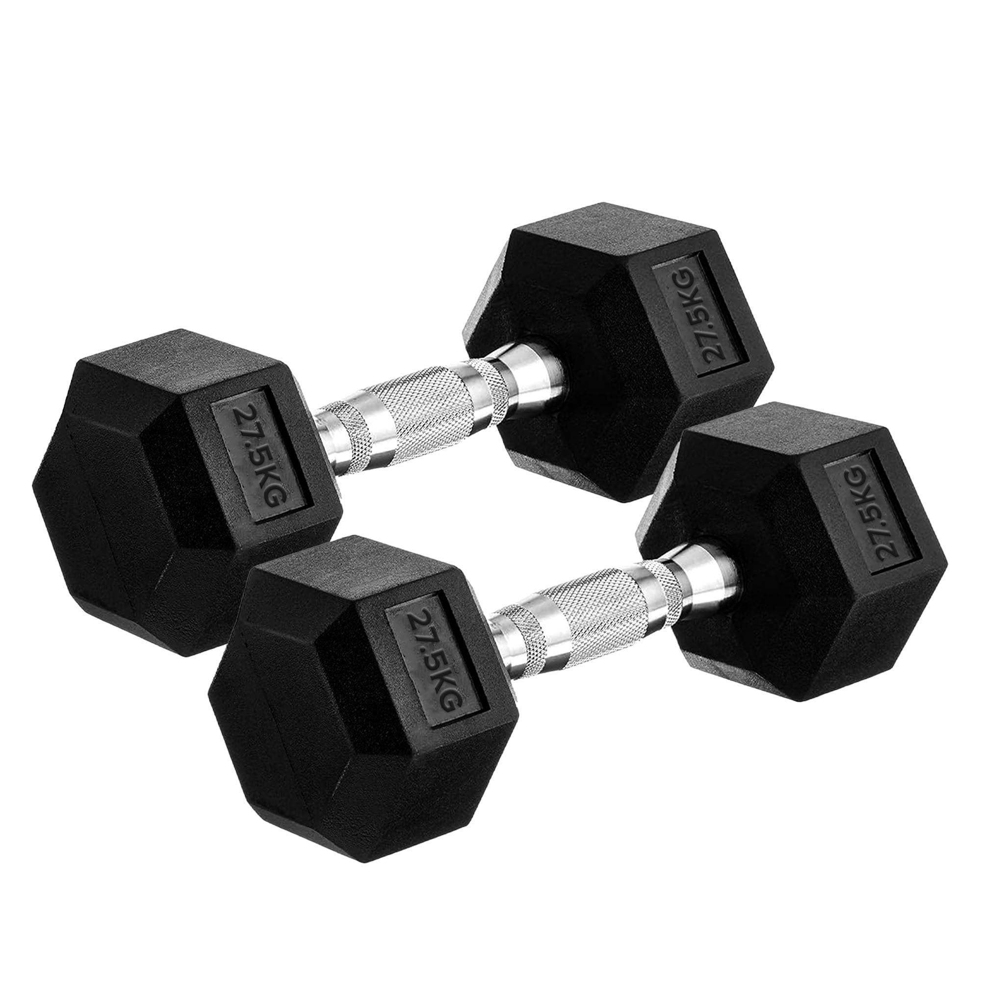 HAADI Hex Dumbbells, 1–10kg Pair, Rubber Coated Cast Iron Hand Weights (27.5Kg Pair)