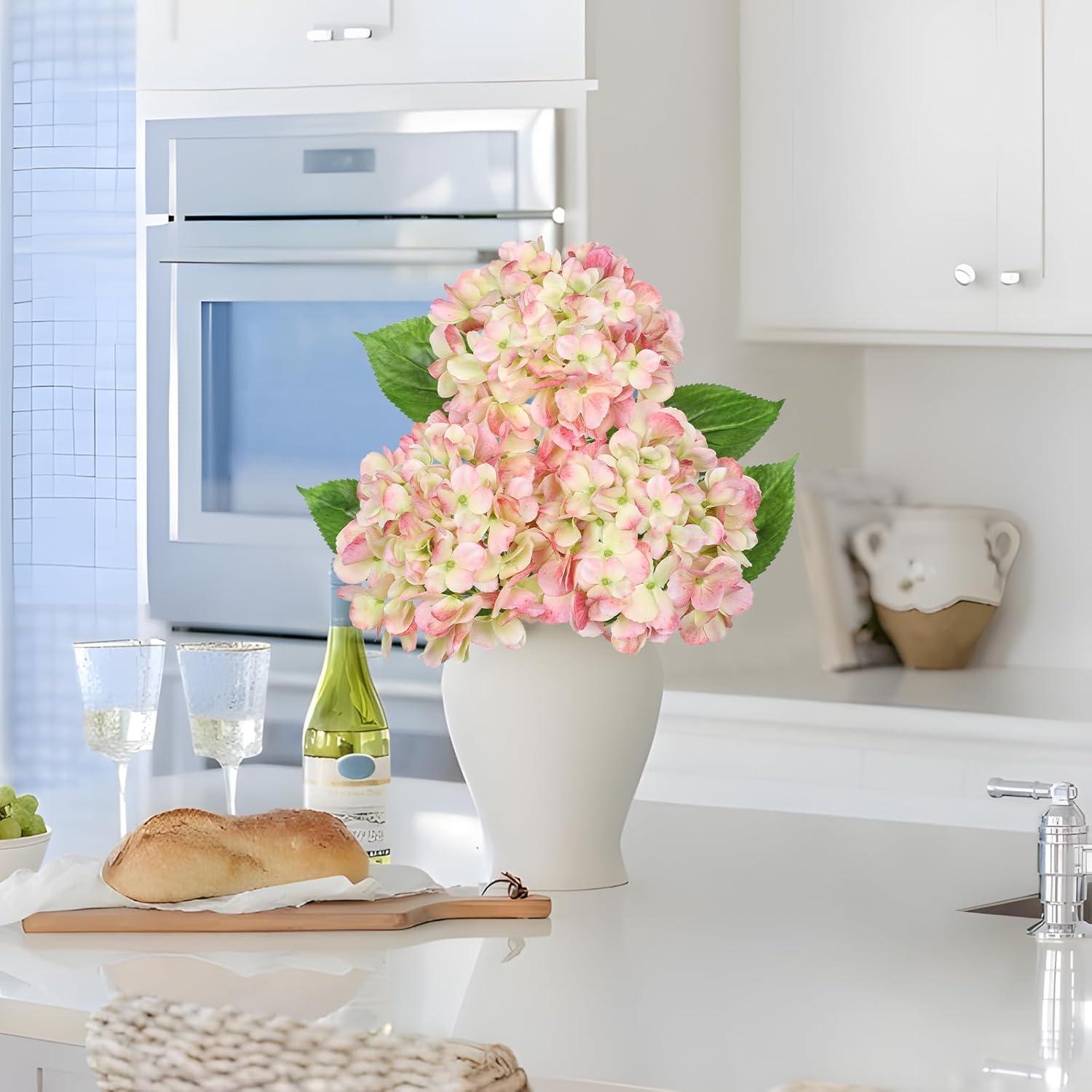 Oairse 3Pcs Pink Hydrangea Artificial Flowers 19.7 in Real Touch Faux Hydrangea Stems Silk Flowers with Stems Fake Pink Flowers Bouquet for Floral Arrangements Table Centerpieces Wedding Home Decor - Image 6