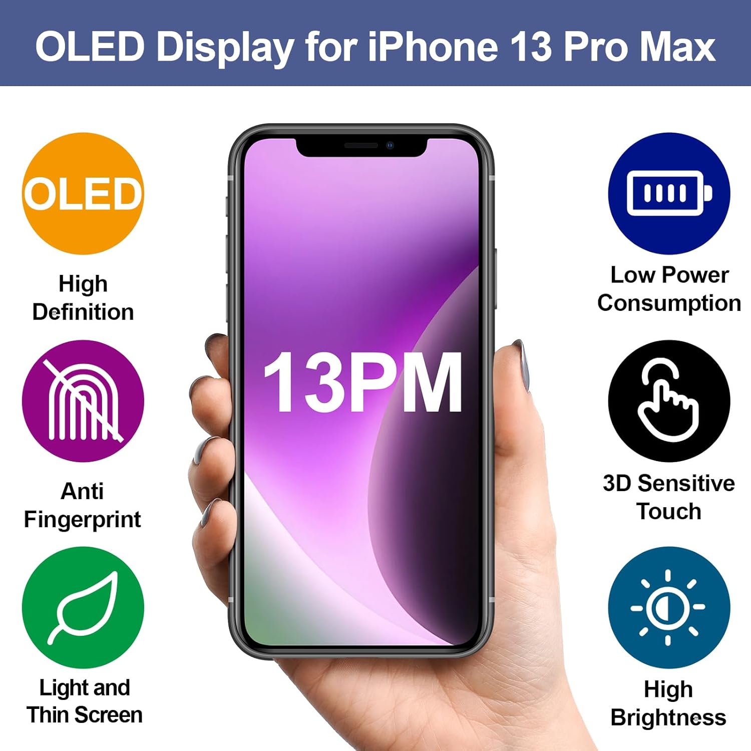 OLED for iPhone 13 Pro Max Screen Replacement Kit OLED Display 3D Touch Frame Digitizer A2641 A2643 A2484 A2644 A2645 Full Assembly Repair Tool Black 6.7 inch