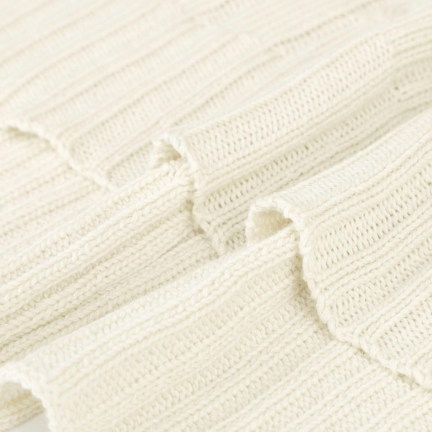 uxcell Cotton Cable Knit Throw Blanket Soft Throw Couch Covers Decors Knitted Blankets for Sofa Bed, Beige Full(70" x 78")