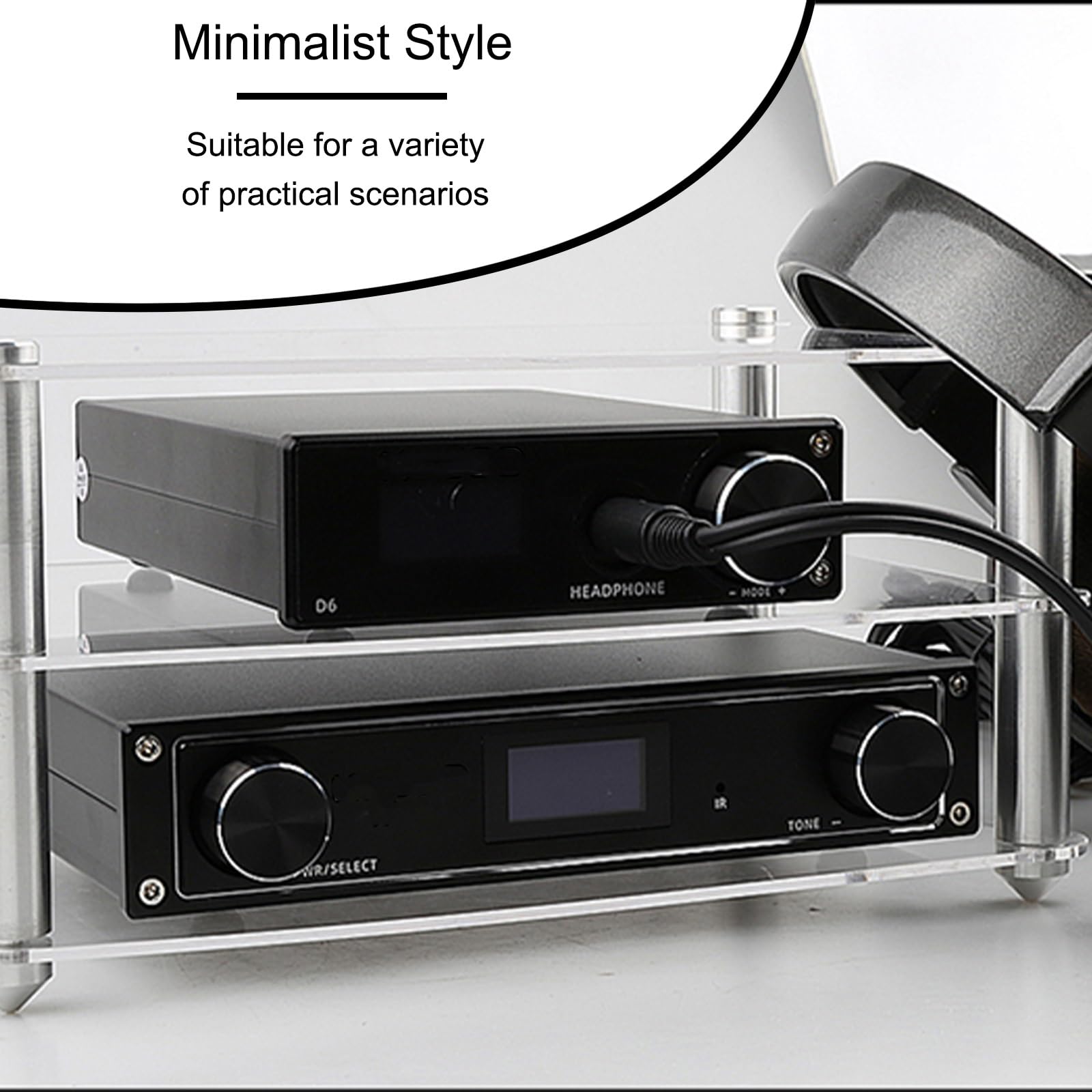 Rack stereo trasparente per componenti audiovideo HiFi Moderno supporto audio mobile per casa e ufficio Supporto stereo nero