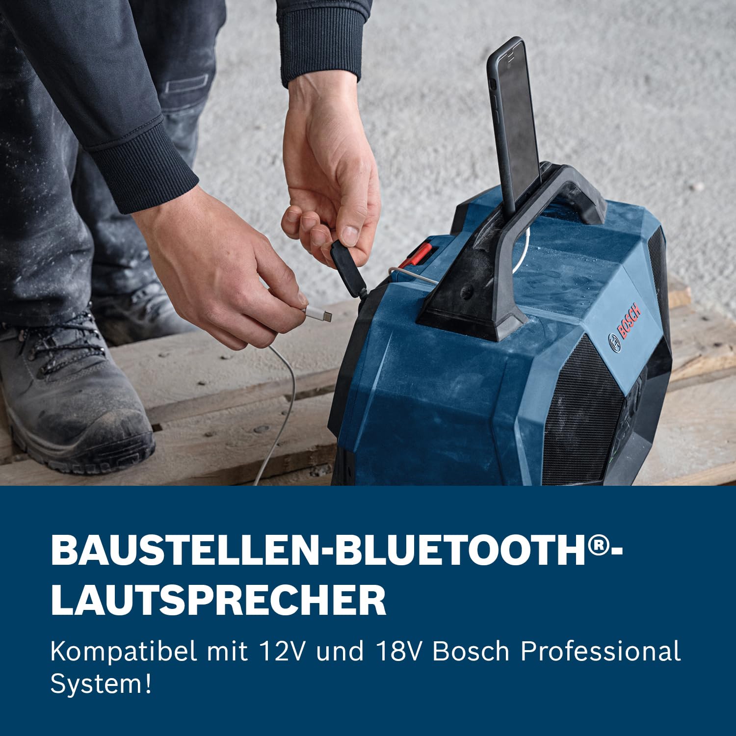 Bosch Professional 18V/12V System Akku-Bluetooth-Lautsprecher GPB 18V-6 C (Bluetooth, USB, Multi-Speaker Sound, ohne Akku/Ladegerät)