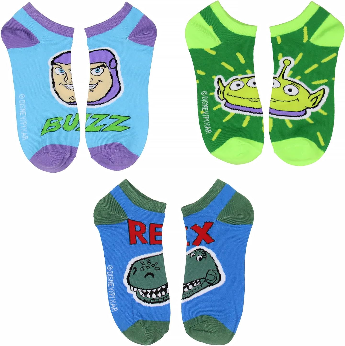 Disney Toy Story Character Faces Woody Buzz Light Year Rex Bullseye No-Show Ankle Socks 6 Pair Pack