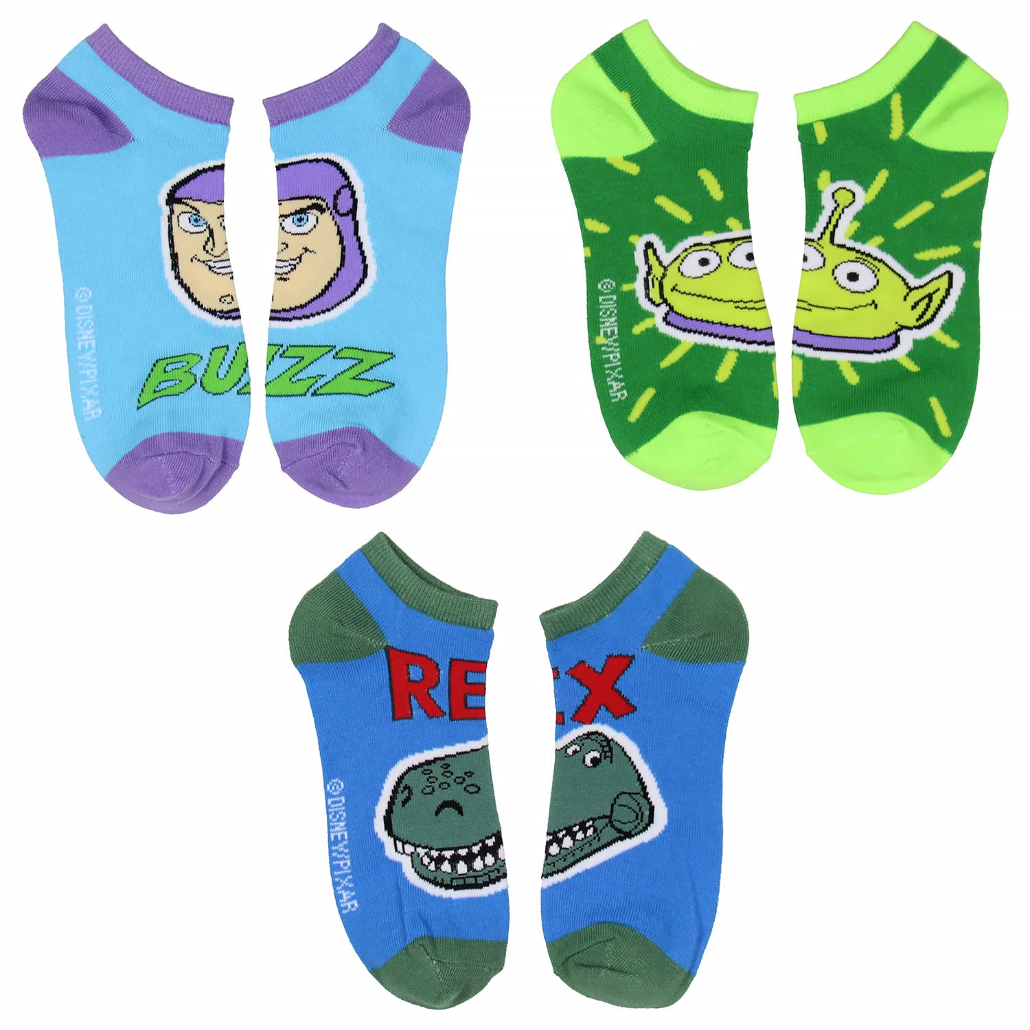 Disney Toy Story Character Faces Woody Buzz Light Year Rex Bullseye No-Show Ankle Socks 6 Pair Pack